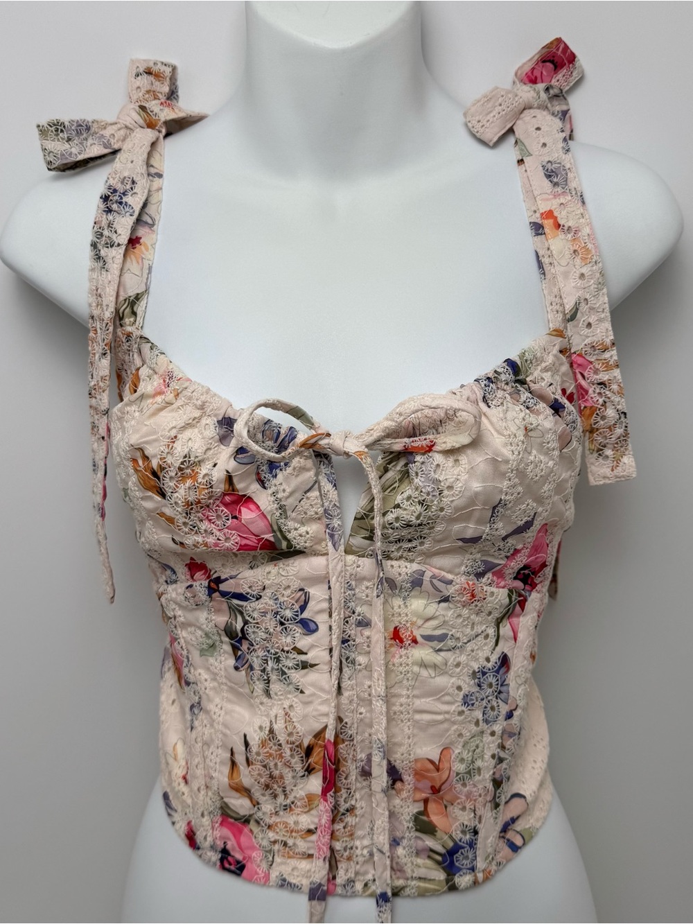 Dance & Marvel Cropped Floral Embroidered Eyelet Bustier